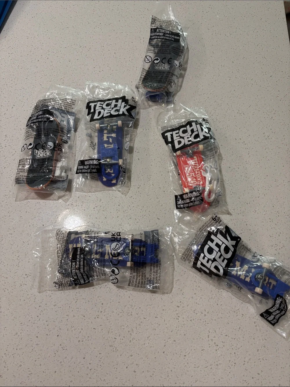 Six Waltons and Walmart Tech Decks Fingerboard Skateboard Pack - Blue & Red